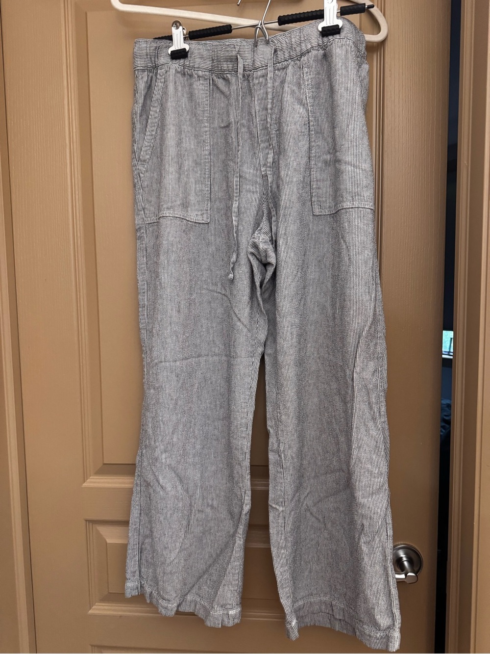 Pinstripe Wide-Leg Drawstring Pants